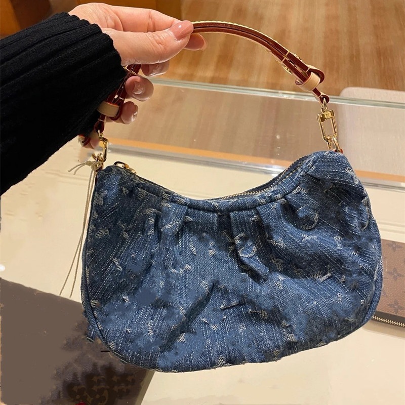 High tote bag Version New Denim Pea Underarm Handbag Trendy Women's Versatile designer bag Crescent Multi-functional Shoulder Bag