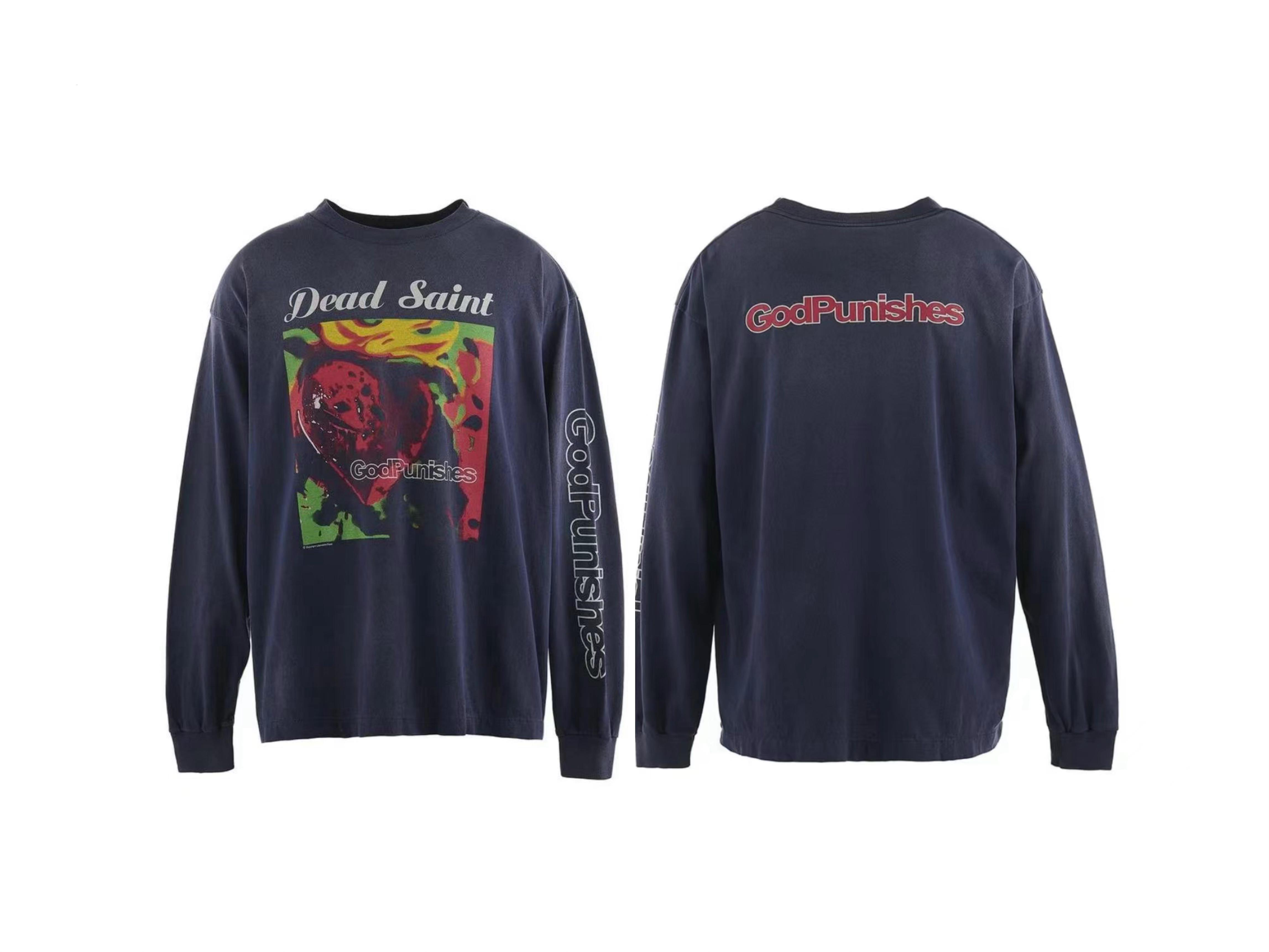 New SAINT MICHAEL American vintage washed distressed loose long-sleeve T-shirt for men and women ab5