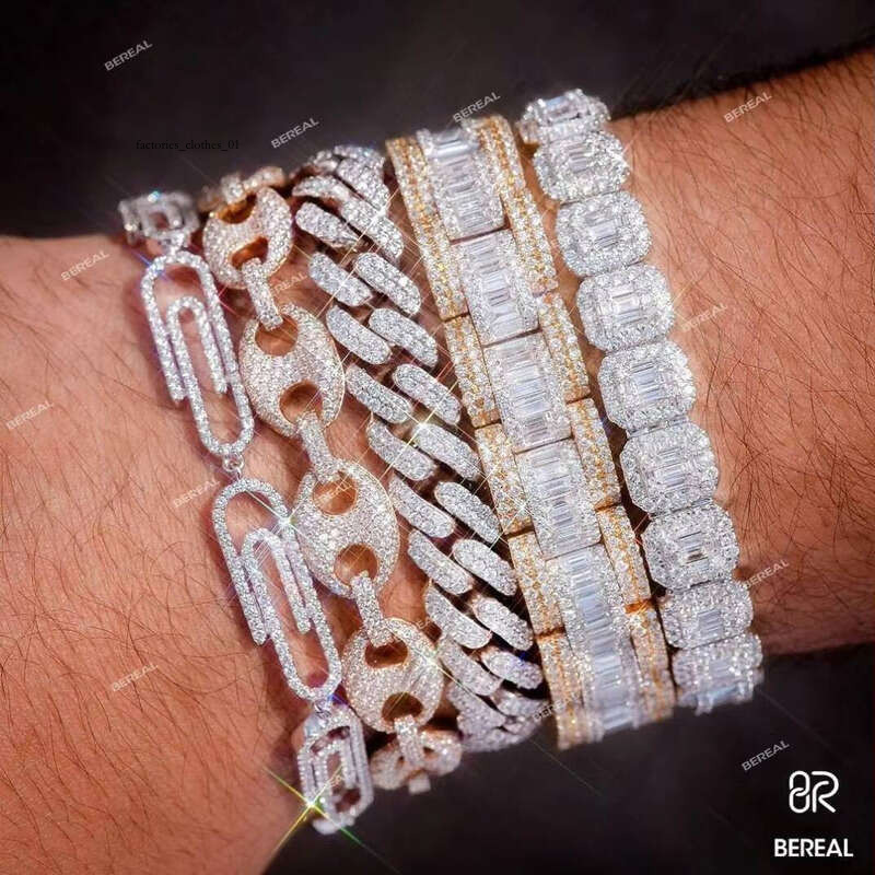 Vvs Moissanite Bracelet Hip-Hop Style Iced Cuban Chain Necklace Men's Fine Jewelry 1f