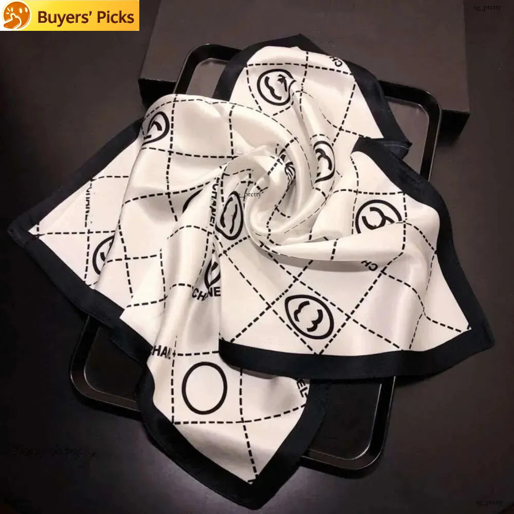 Ladies' Classic Quilted CC Printed Silk Black White Satin Square Head and Neck Luxury Designer Style Shawl Zero Touch Scarf Free Shipping