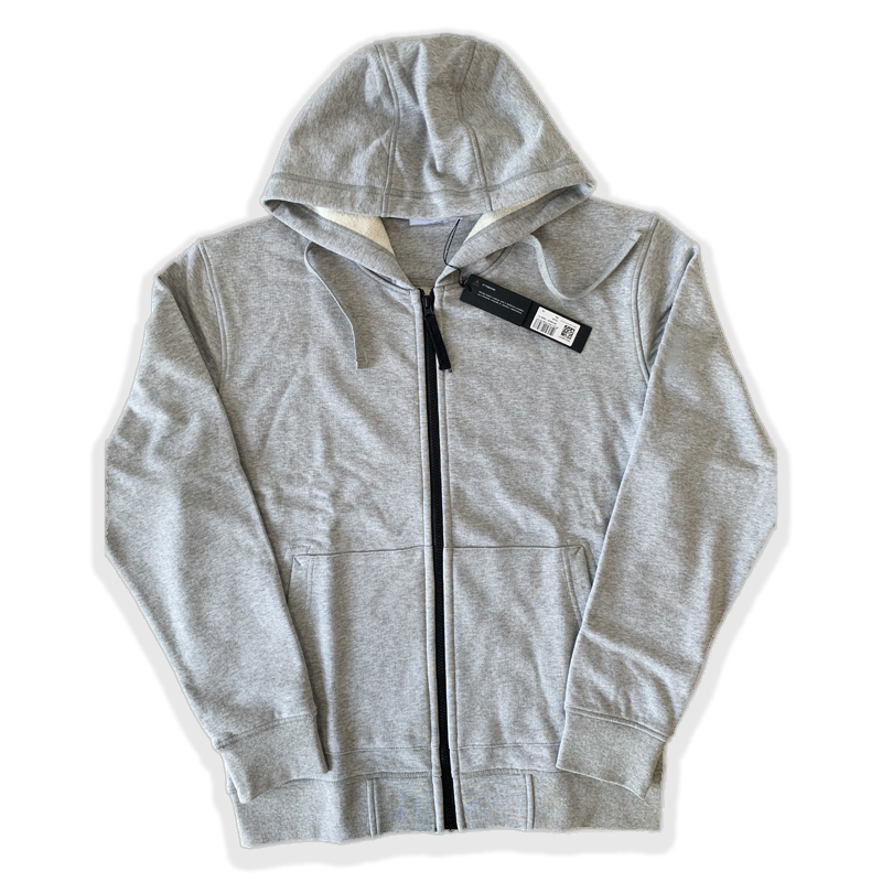 64251 Men's Pure Cotton French Terry Full Zip Hoodie Jacket Solid Color Long Sleeve Hooded Cardigan Small Arm Badge White Grey Black Basic Oute