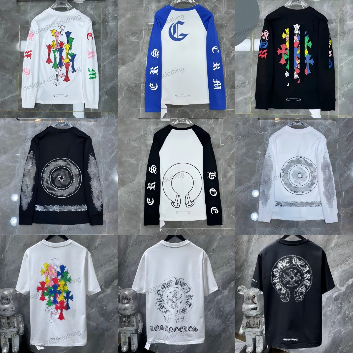 Designer Chrome Shirt T-shirt graphique Tee-shirts à manches longues en coton Vêtements Tees Vacances Femmes Hommes Loisirs Sports Street Pur cot