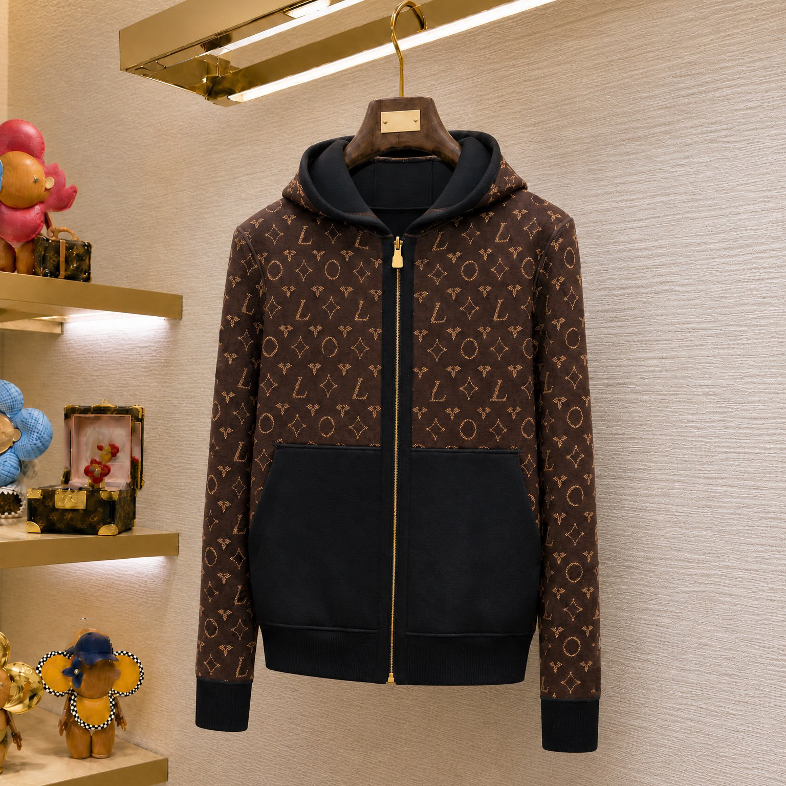 High quality designer men's hooded sweatshirt, classic small jacquard double-sided jacket, street sports pullover, fashionable versatile zipper
