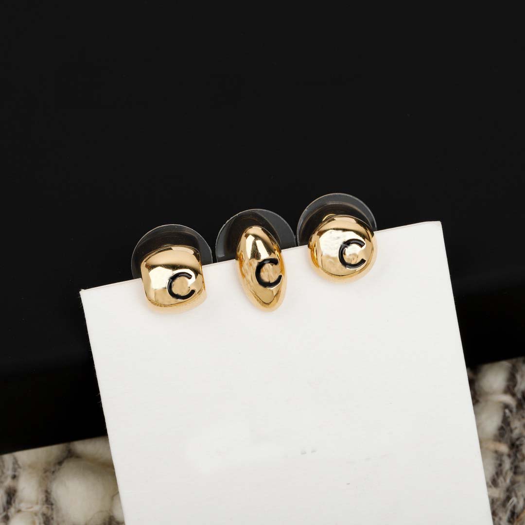 2026 Luxury quality charm stud earring with black color in 18k gold plated 3pcs in a set have box stamp PS6026C