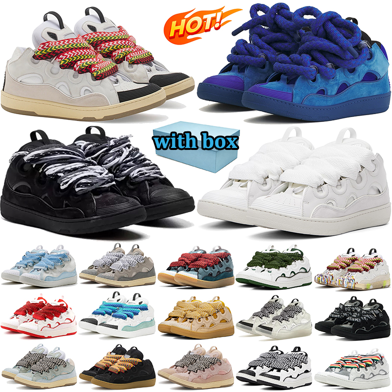 with box designer curb sneakers men women Chunky skate shoes Snake Laces Mixed Leather Suede Mesh Cutout Upper black White fashion Streetwear Casual
