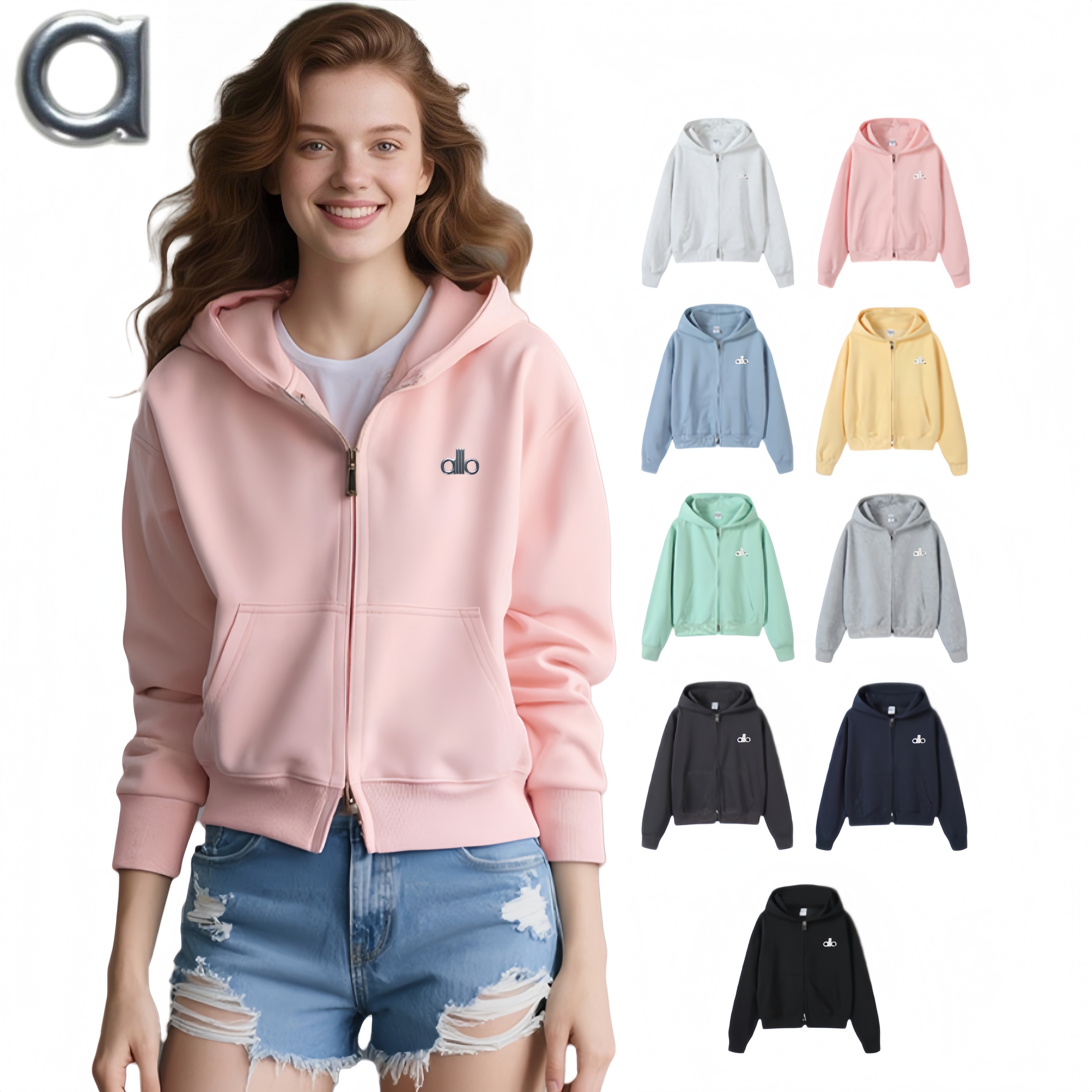 High Quality Womens Designer Short Hoodies Designer Sweatshirts Sports Jogging Running Yoga Hoodie Long Sleeve Sweater Top Gym Shorts hooded Zip-up