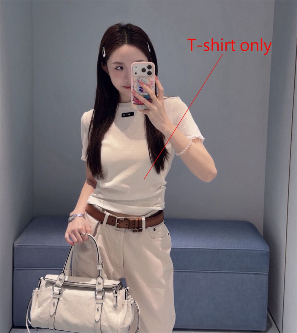Zuhs Ruffle Edge Short Sleeve Knit T-Shirt Elastic Ribbed Slim Solid Crew Neck Basic Top Women Casual Hem Versatile Jacket T-Shirt Vest