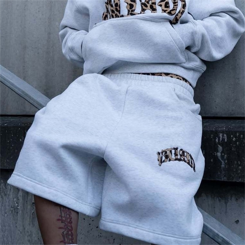 Summer American High Street Fashion Leopard Print Letter Patchwork Double Waistband Shorts Y2K HipHop Loose Straight Rock Slacks a260727BJ