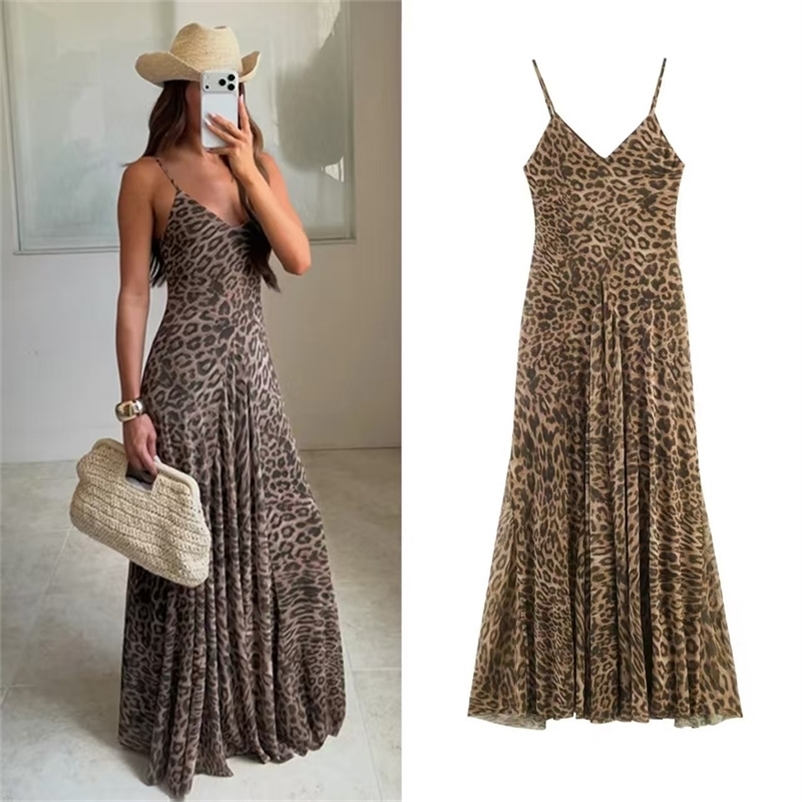 2026 Summer Womens Dress Leopard Print Spaghetti Strap A-Line Midi Dress Sexy Fashion Wild Individual Style 260727BJ