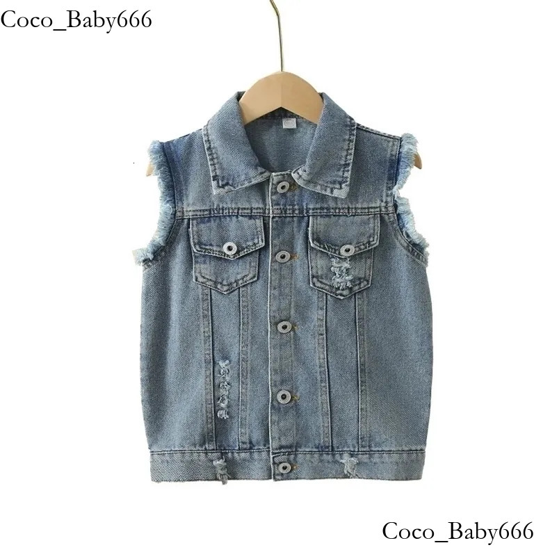 Vintage Light Blue Unisex Child Ripped Denim Waistcoat for Boys Girls Casual Sleeveless Jeans Jacket Vest Kids Fashion Waist Coat 250618666