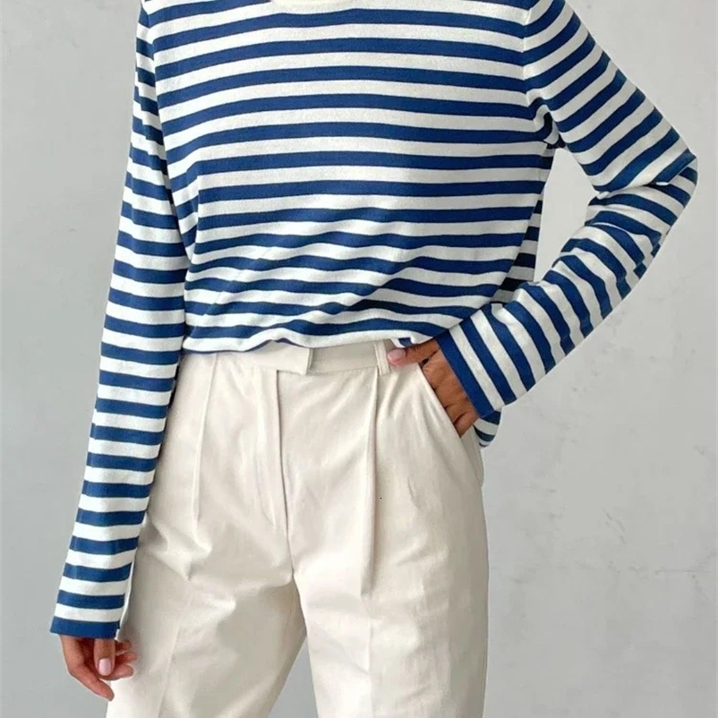Bornladies Knitted Stripe Sweater Women Autumn Winter Loose Casual Thick Pullovers Female Warm Long-sleeved Round Neck Tops 260723CJ
