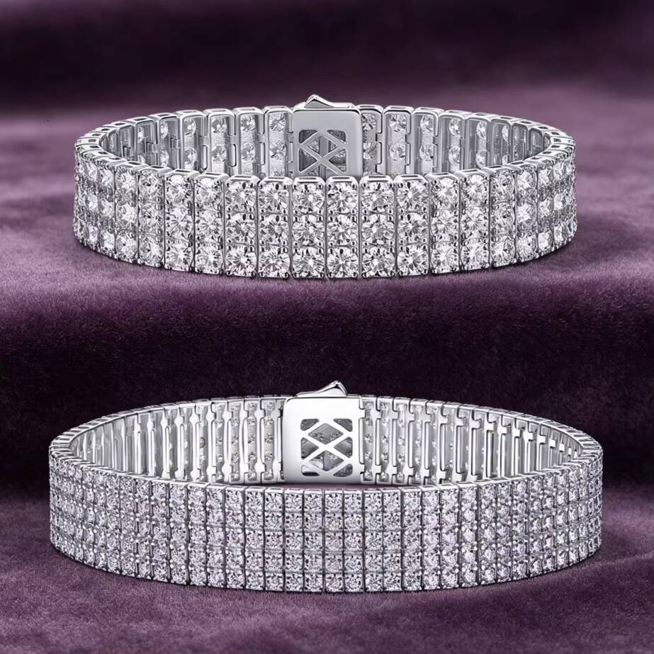 Iced Out 3 5 Rows 925 Sterling Silver Elegant VVS Moissanite Tennis Bracelet for Women Men GRA Pass Diamond Tester
