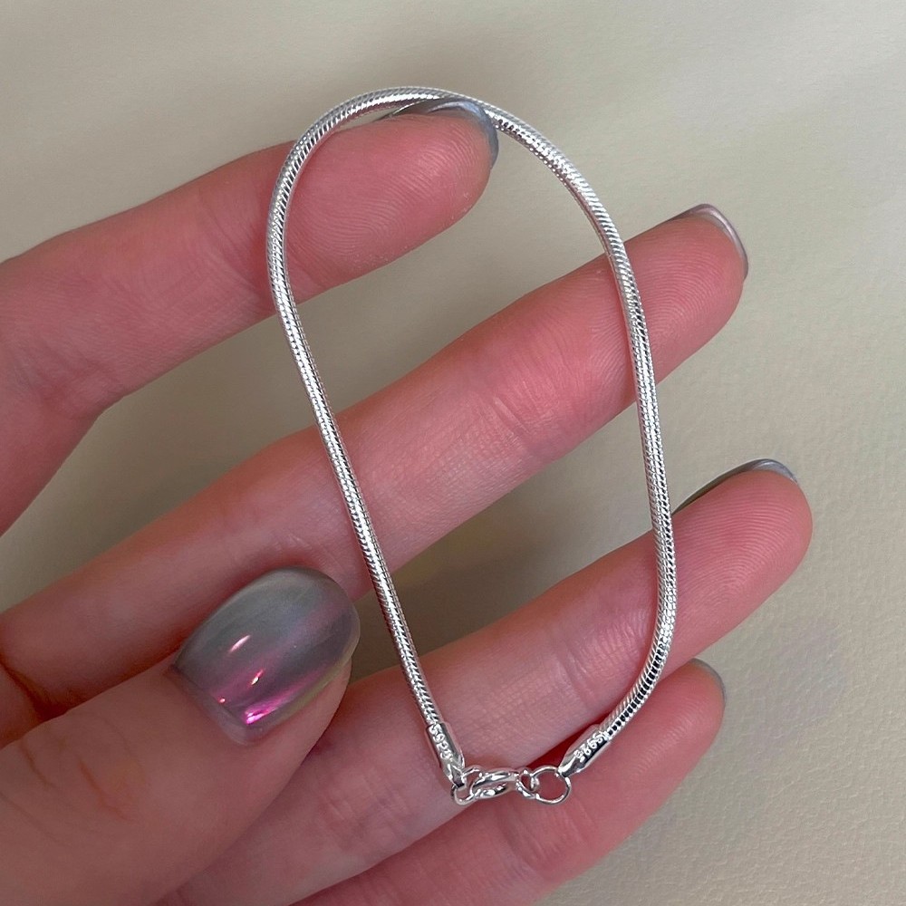 Genuine 100% 925 Sterling Thin Chain Bracelet Women Classic Smooth Snake Bangle Minimalist Fashion Silver Jewelry Gift For Her Never Fade Daily Wear