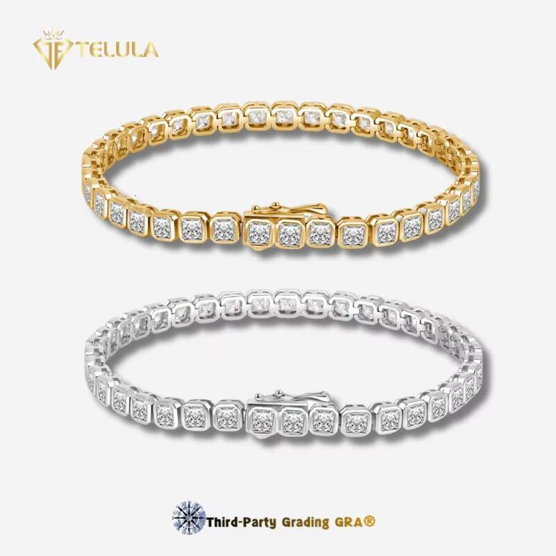 Custom 11CT Asscher Cut GRA Certified Bracelets 9k 10k Solid Gold Moissanite Tennis Bracelet