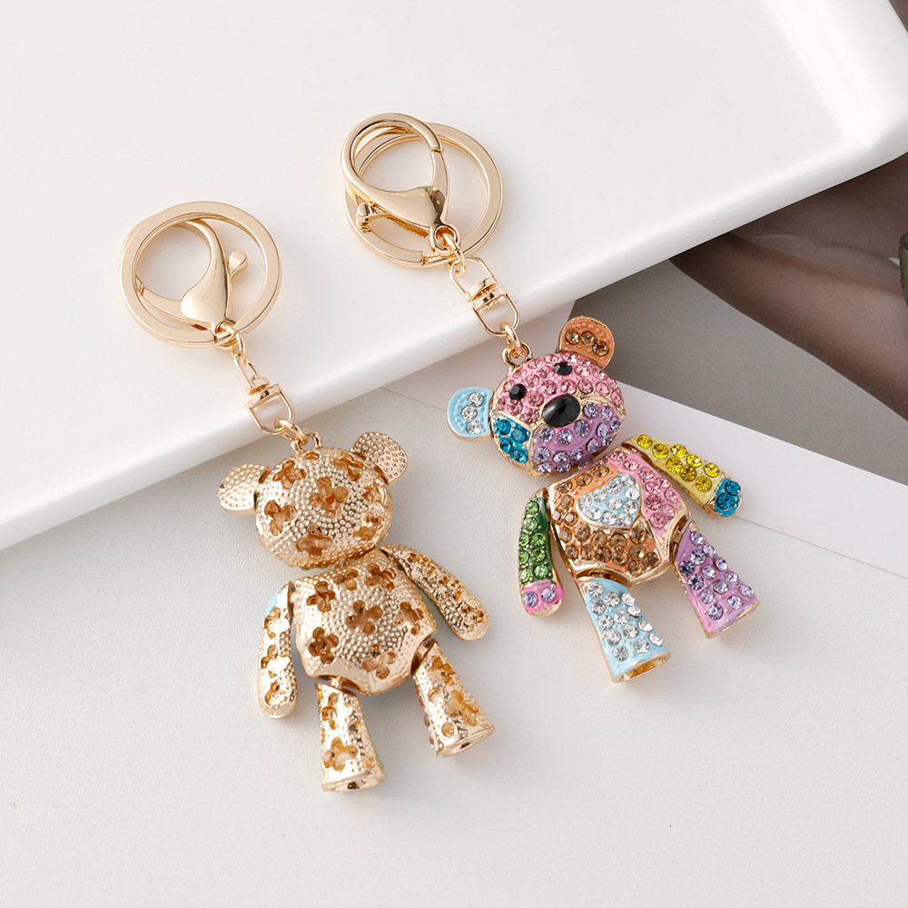 Colorful Rhinestone 2026 Bear Key chain Cartoon Crystal Designer Inlaid Metal Key Ring Cute Animal Car Handbag 2026 Designer Charm Holiday Gift Pend