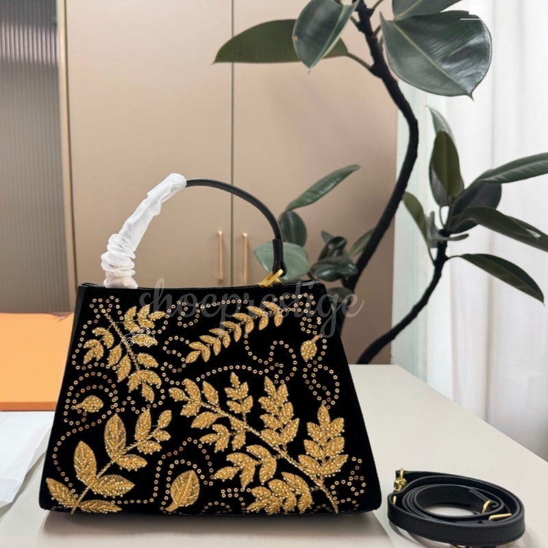 High Quality Handmade Trendy Luxury Velvet Crystal Embellished Handbag Detachable Crossbody Strap Top Handle Bag For Women Evening Party And Holiday