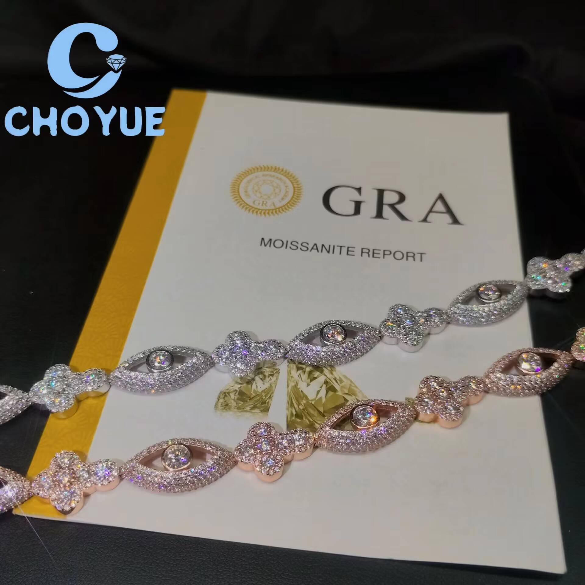 Fashion S925 Silver Moissanite 12.6MM Cuban Bracelet Iced Out Cross Evil Eyes Design Pass Diamond Tester Hip Hop Jewelry for Men