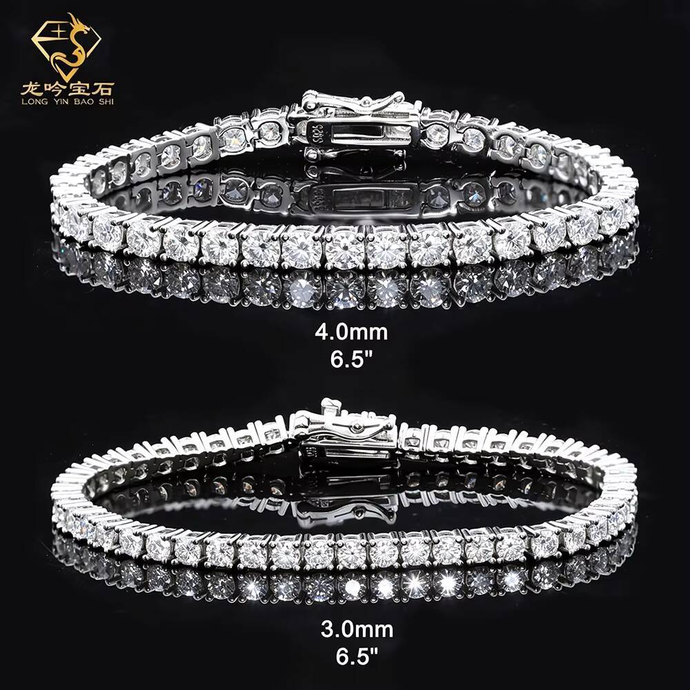 Classic S925 Silver 3/4/5mm VVS Round Moissanite Diamond Tennis Chain Bracelet Gift