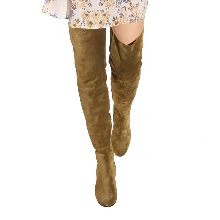 Over-the-knee Fashion Boots Winter Round Head Mid-heel Artificial Wool Suede Boots Womens Shoes Zapatos De Mujer Black 260727