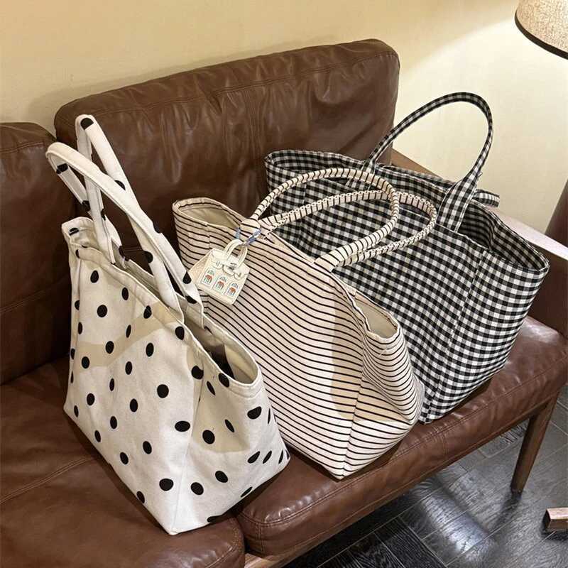Zaino in tela con grande capacità, stile pigro, simpatico pois, borsa da donna, borsa a tracolla singola bianca X260728