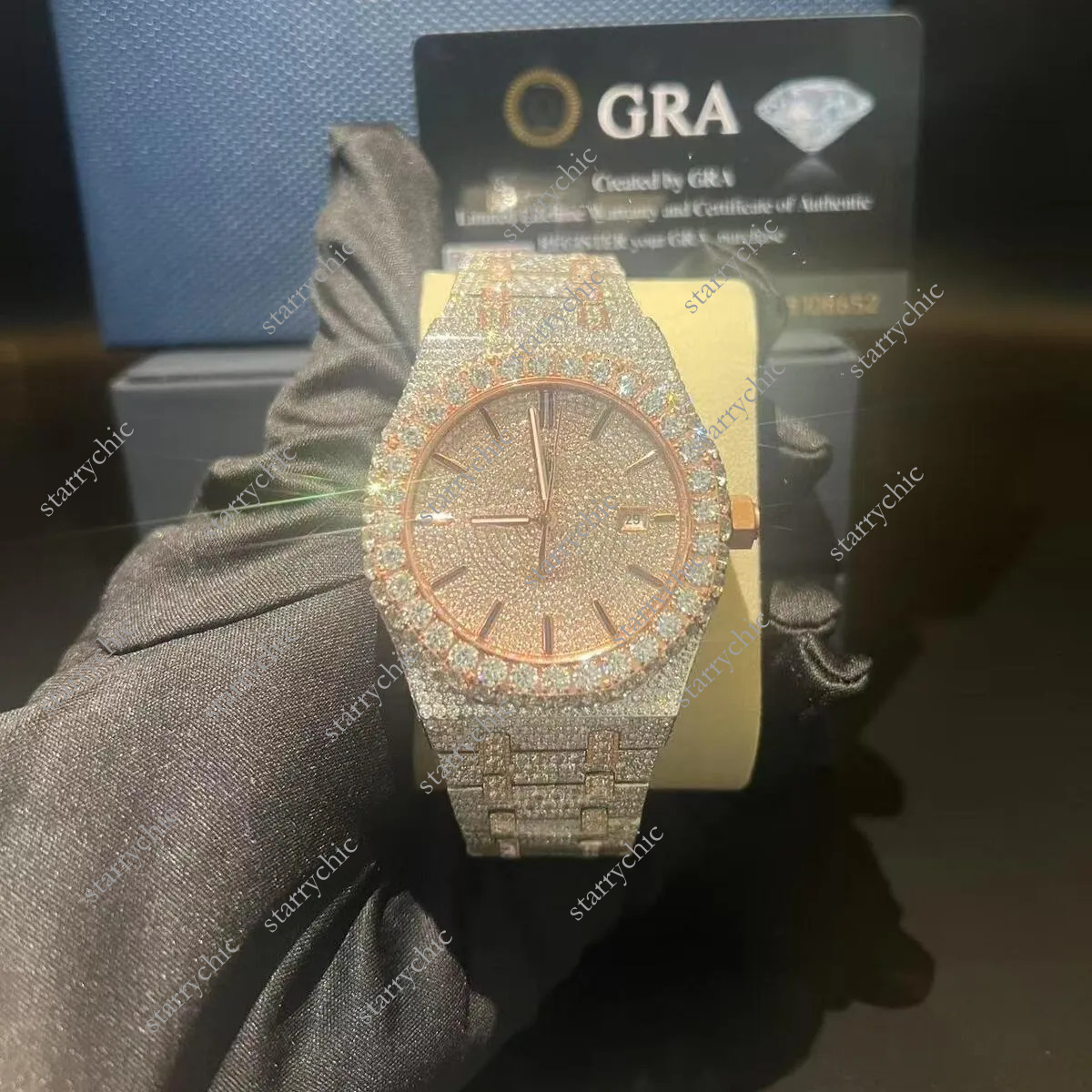 moissanite watch high quality mossinite Pass Tester Square Wrist Stainless Steel Down Custom Fashion accessories Brand for Men/Women Honeycomb versa