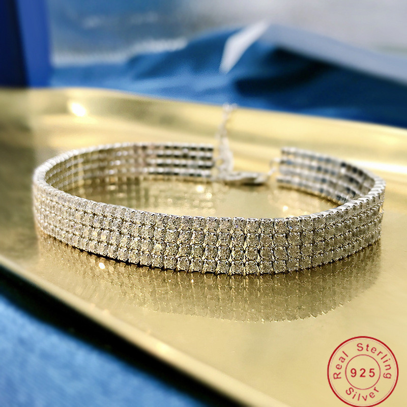 Genuine 100% 925 Sterling Silver 4 Rows Full Paved High Carbon Diamond Tennis Bracelet Shiny Multi Layer Bangle For Women Bridal Engagement Statemen