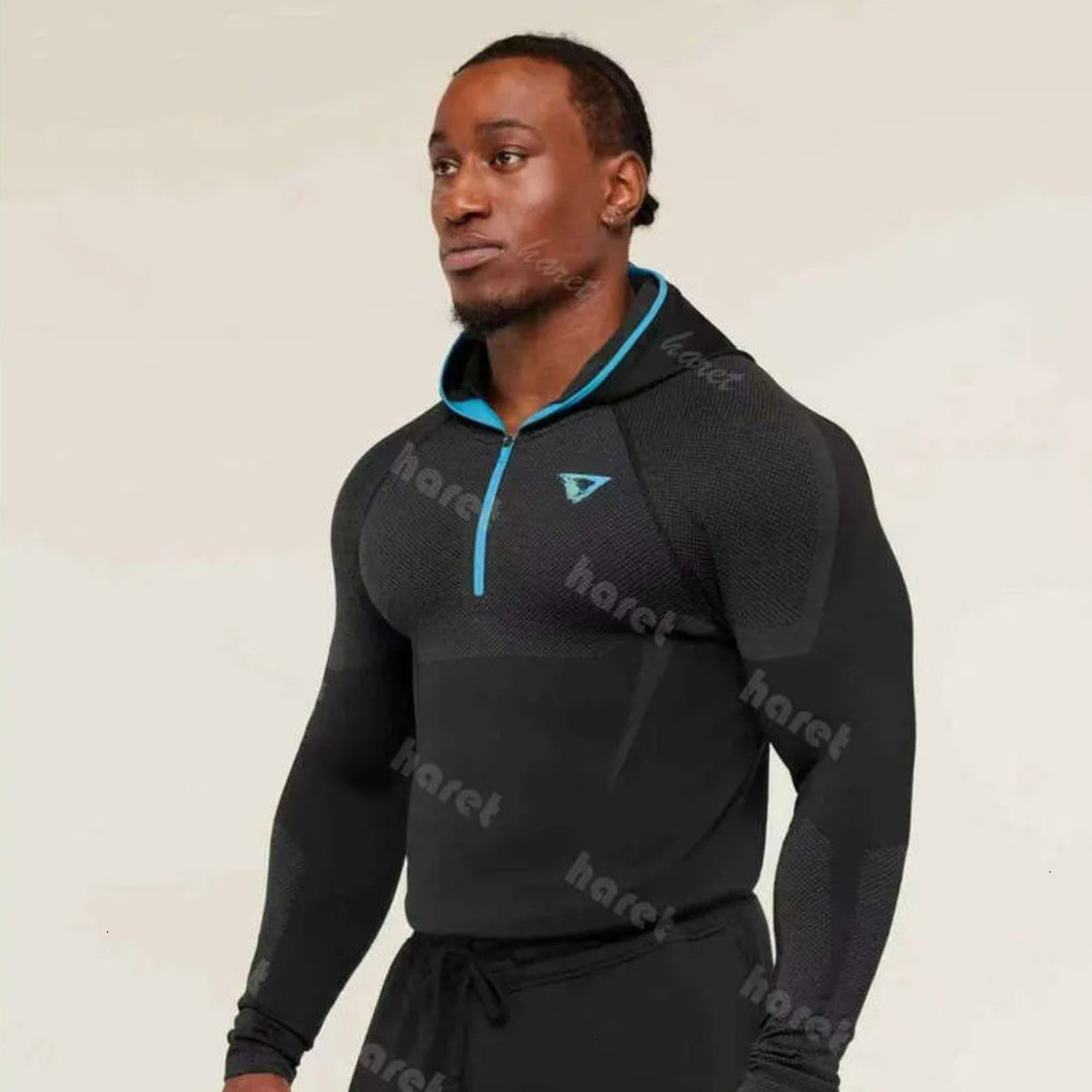 AAA GYM sharkes mens set Training Long-Sleeve Men's Hooded Base Shirt ONYX5.0 Onyx High-Elasticity Cycling Fitness GYM sharkes mens men set T-S