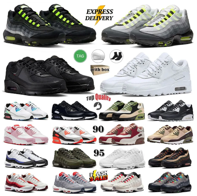 2026 TOP With Box Designer Running Shoes Mens Womens 90 95s Series Pink Foam Neon Black Outdoor Sneakers Sports Athleisure Trainers Fashion Daily Ou