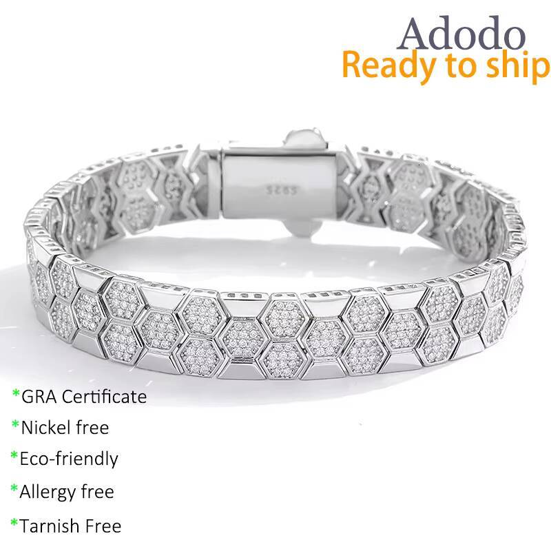 Factory 10mm Honeycomb Grid Micro-Pave VVS1 D color Moissanite 925 Sterling Silver Multi-Size fashion design bangle bracelets