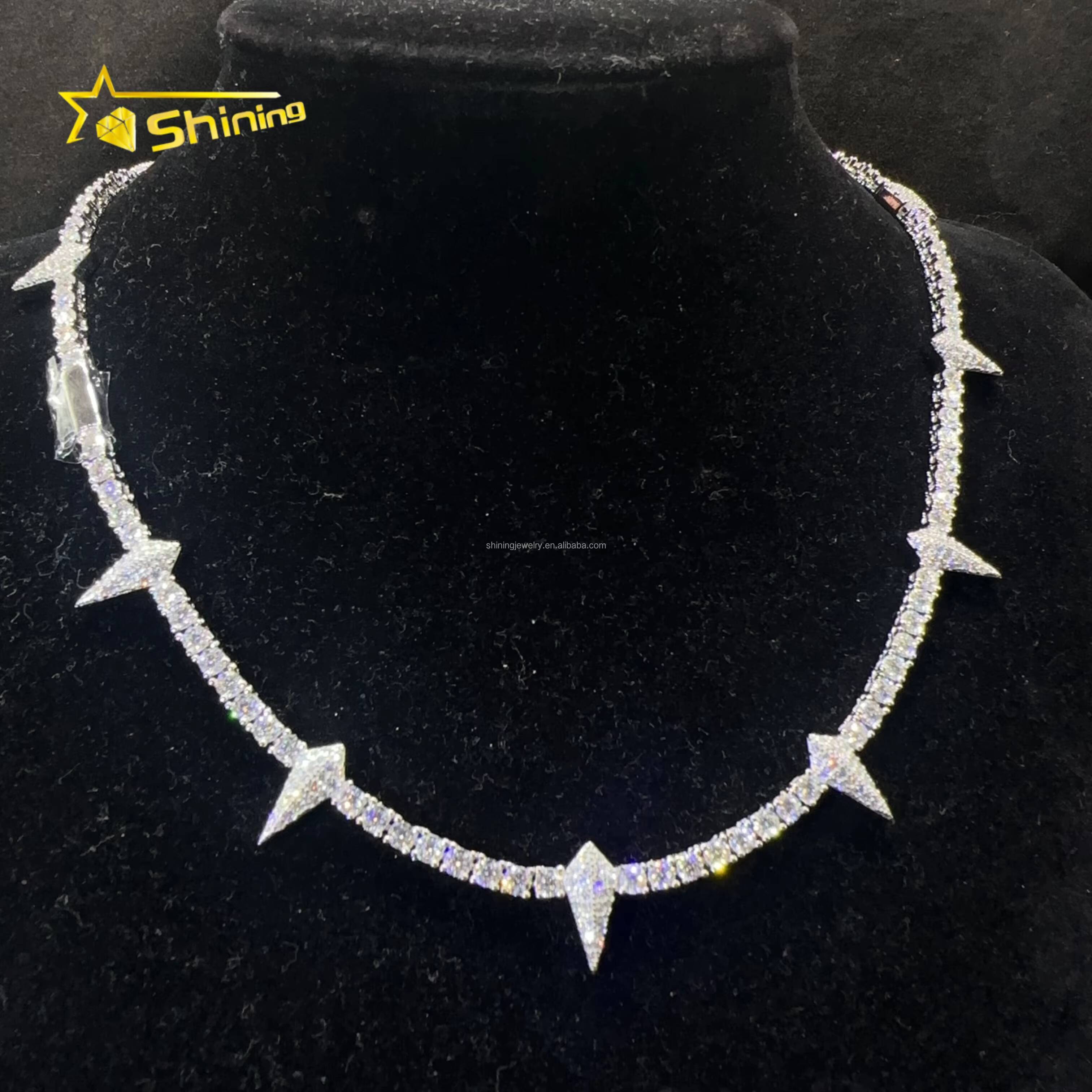 Drop Shipping Hot Selling 3mm Moissanite Pass Diamond Tester GRA Verified 925 Sterling Silver Hip Hop Thorn Shape Tennis Chain