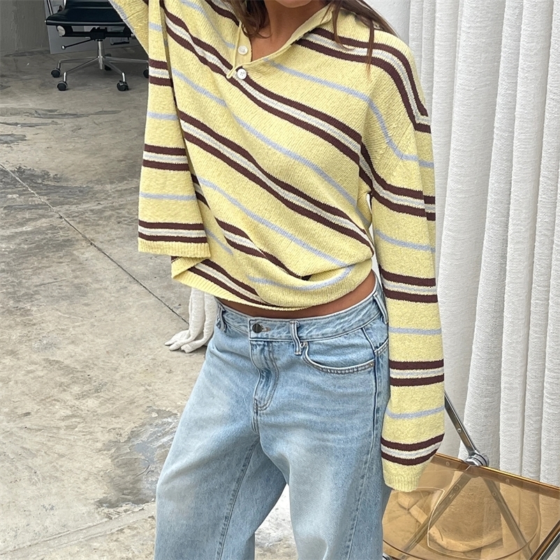 Xingqing Fall Winter Sweaters y2k Women Clothes Striped Long Sleeve Loose Fit Knitted Pullover Tops 2000s Clothing Streetwear 260723CJ