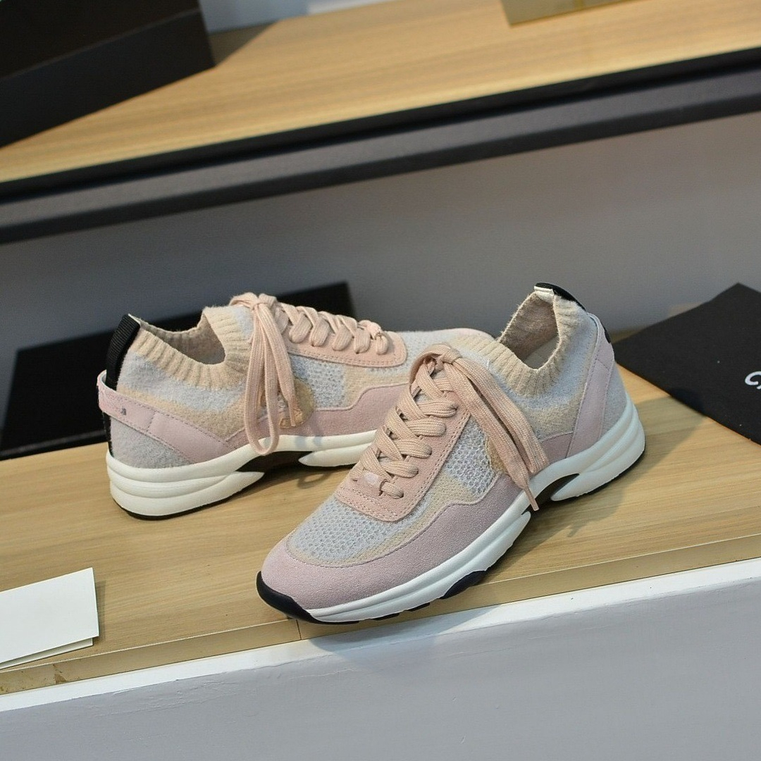 Women's C Luxury Camellia Platform Sneakers - Pink Suede & Mesh Fabric with Lace-Up Detailing Size 35-40