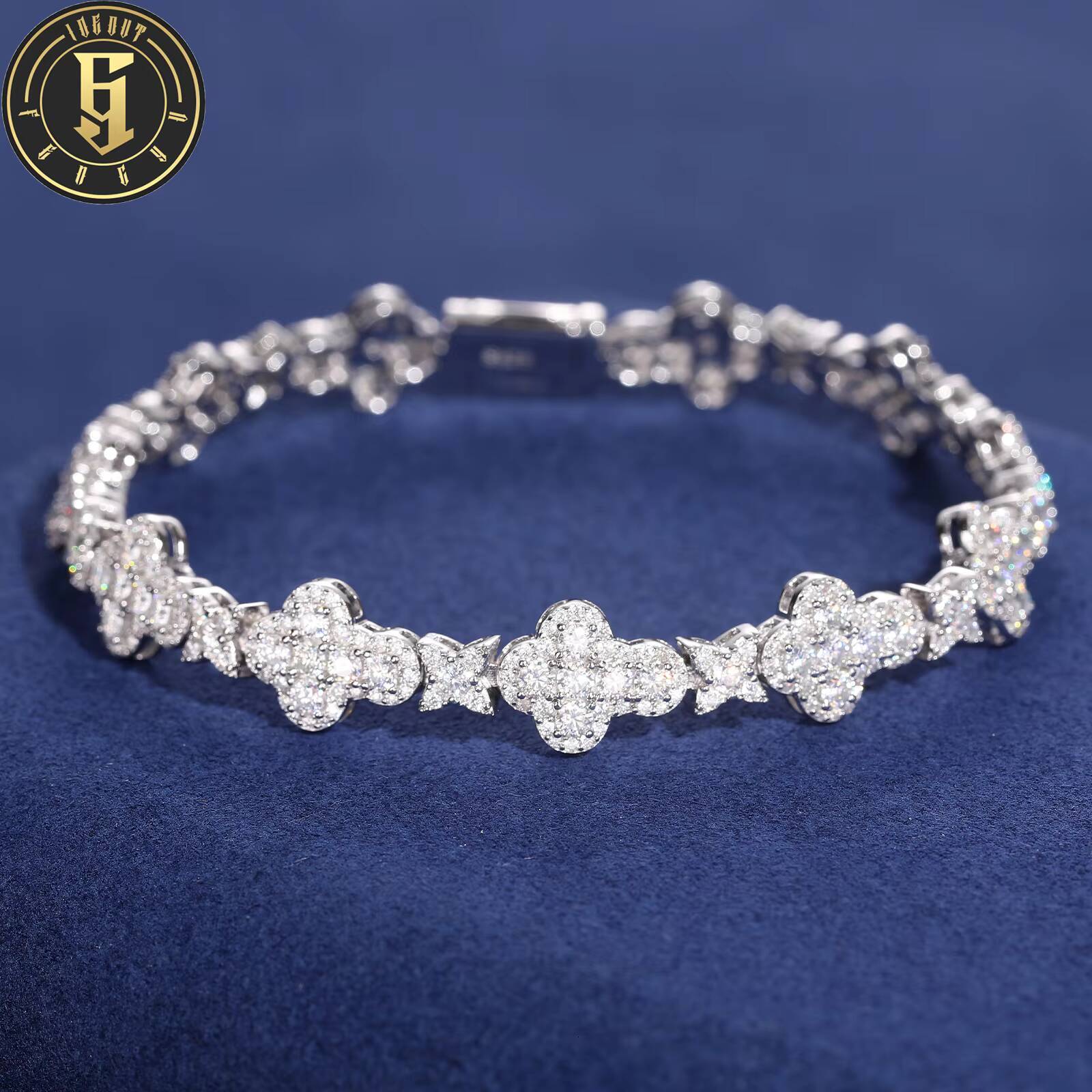 New Arrivals Popular 10mm 925 Sterling Silver Moissanite Star Cross Cuban Link Pass Tester Diamond Bracelet