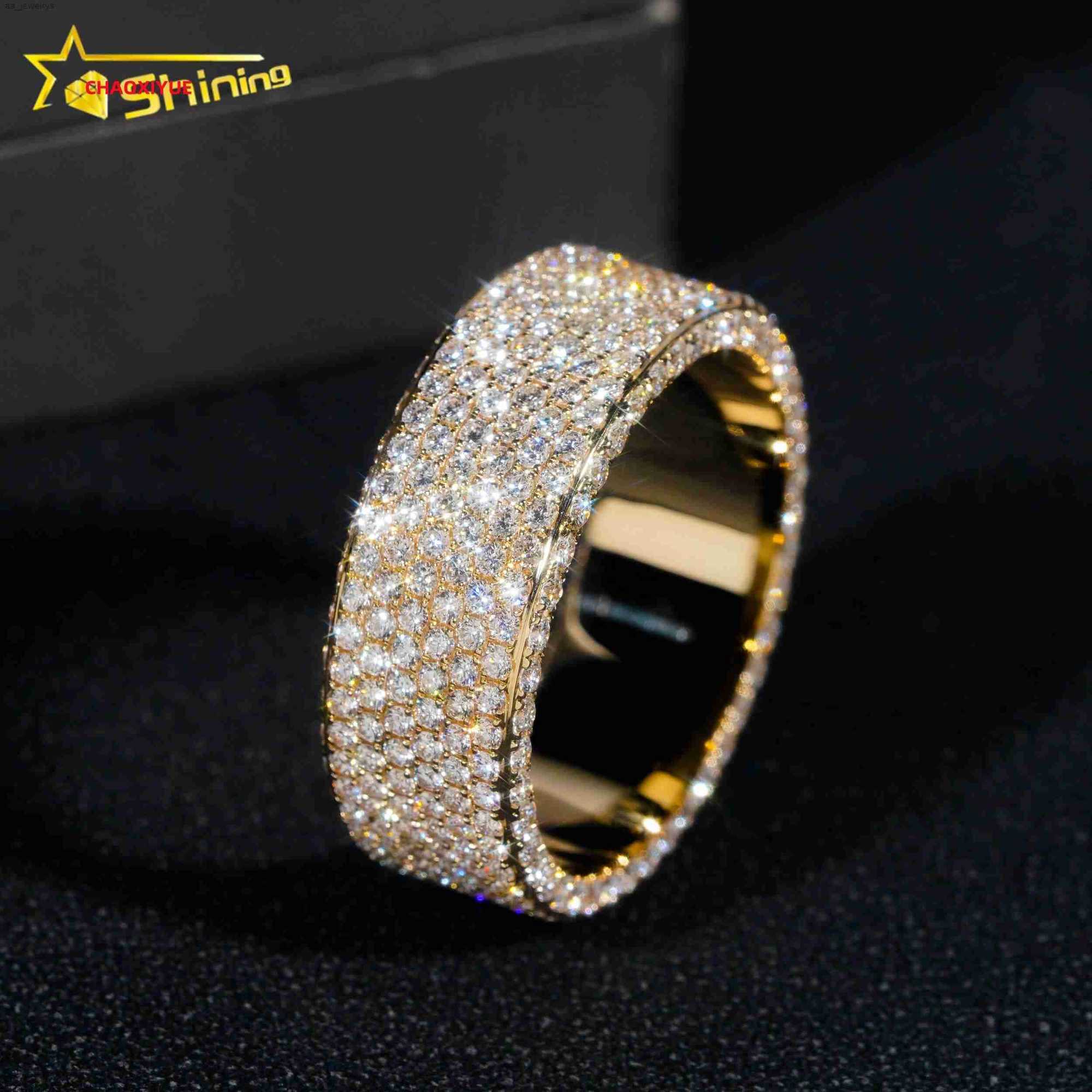 Custom Hip Hop Fine Jewelry Brilliant Real Lab Grown Natural Diamond 10K 14K 18K Gold Engagement Band Full Eternity Ring for Men