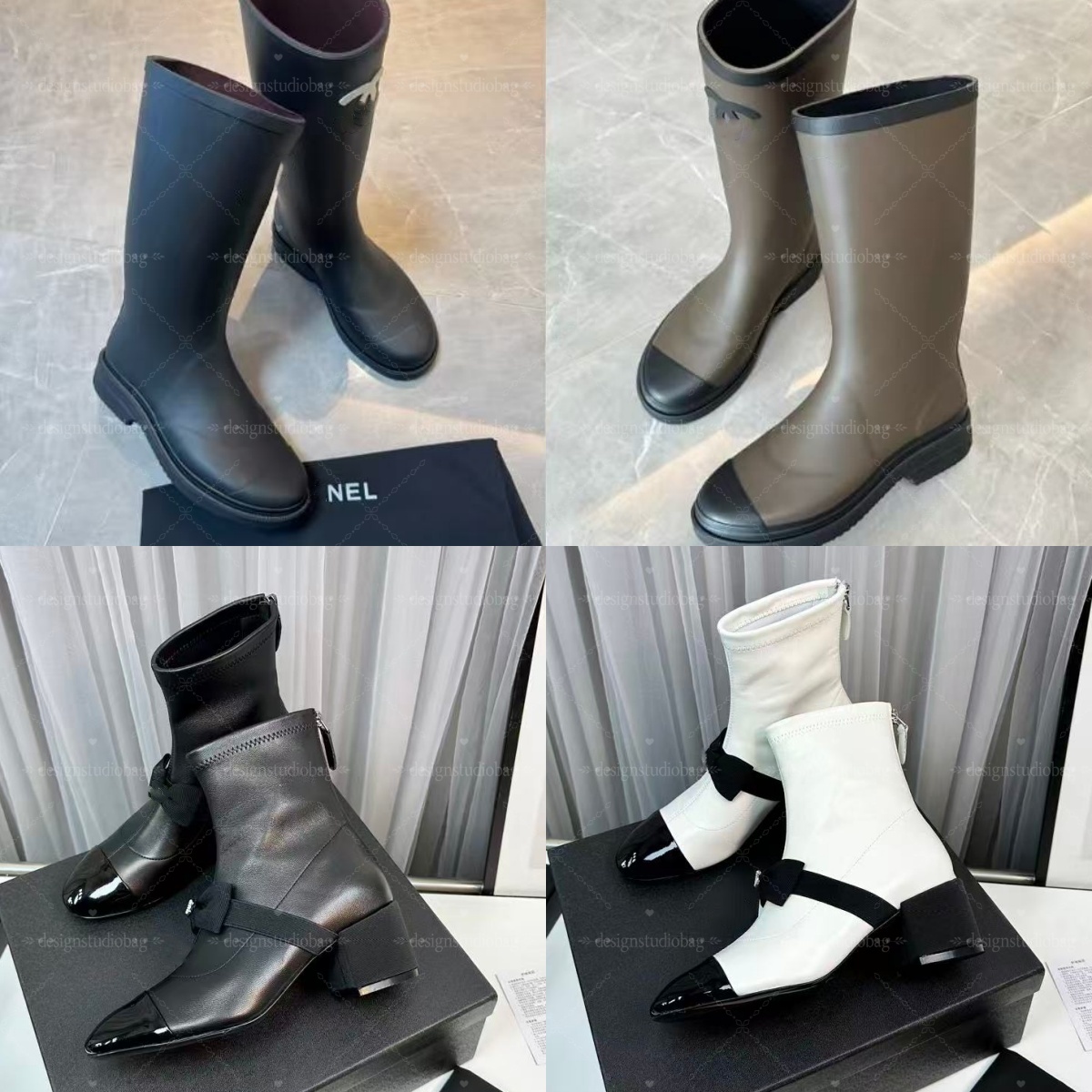 boots 2026 Designer Square Toe & Round Toe Womens Rubber Rain Boots cc boots women designer boots Thick Heel & Sole Ankle Boots for Winter2