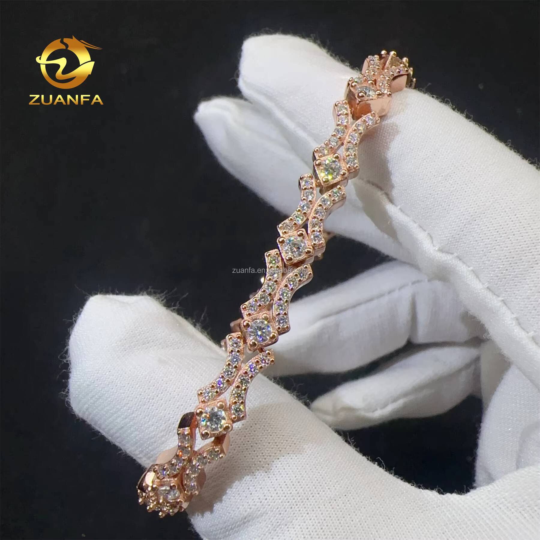 New Design 6mm Width 925 Sterling Silver Rose Gold Color Luxury Hip Hop Jewelry Moissanite Diamond VVS1 Cluster Tennis Bracelet