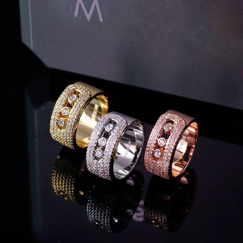 Meisiks bague coulissante à trois diamants en cristal complet en or 18 carats en acier inoxydable bijoux pour femmes bijoux de créateur