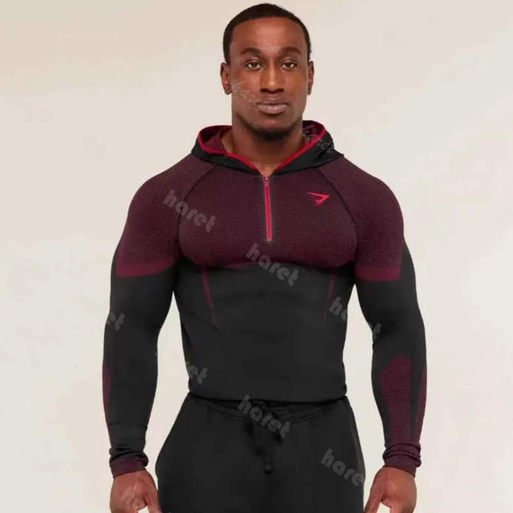 AAA GYM sharkes mens set Training Long-Sleeve Men's Hooded Base Shirt ONYX5.0 Onyx High-Elasticity Cycling Fitness GYM sharkes mens men set T-S