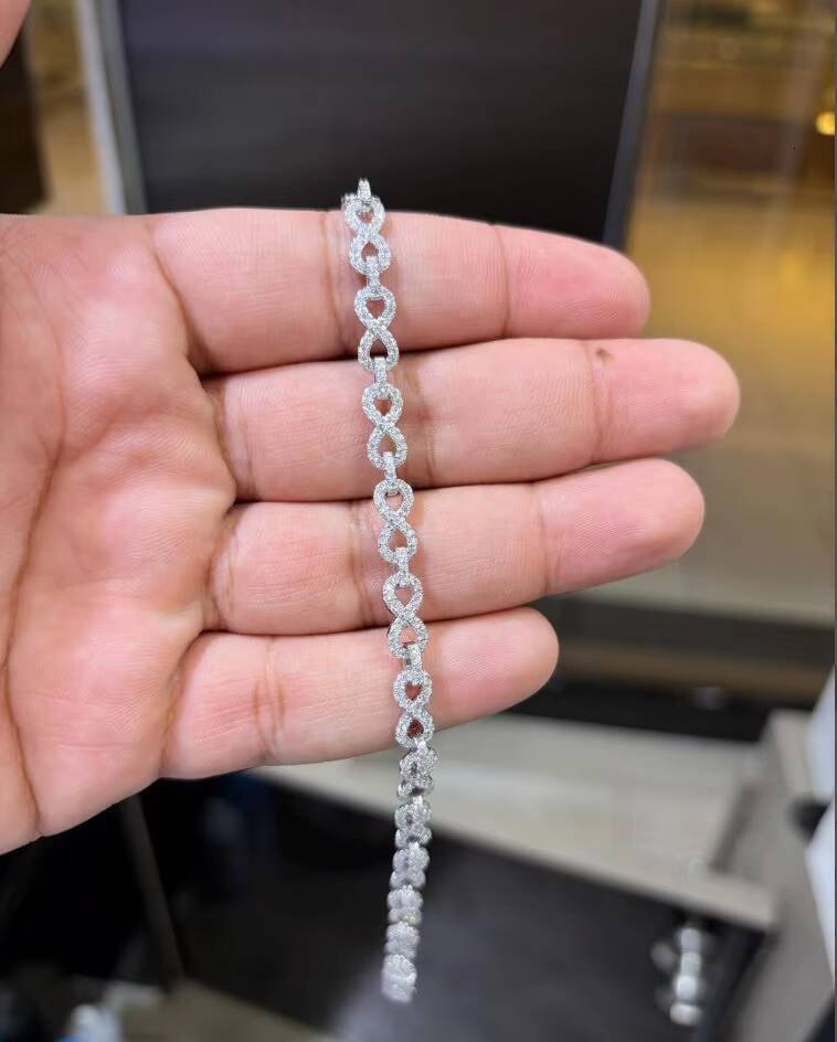 Infinity Moissanite Brilliant Cut Classic Gold Plated Tennis Bracelet 925 Sterling Silver VVS1 D Color Luxury Third Party Fine