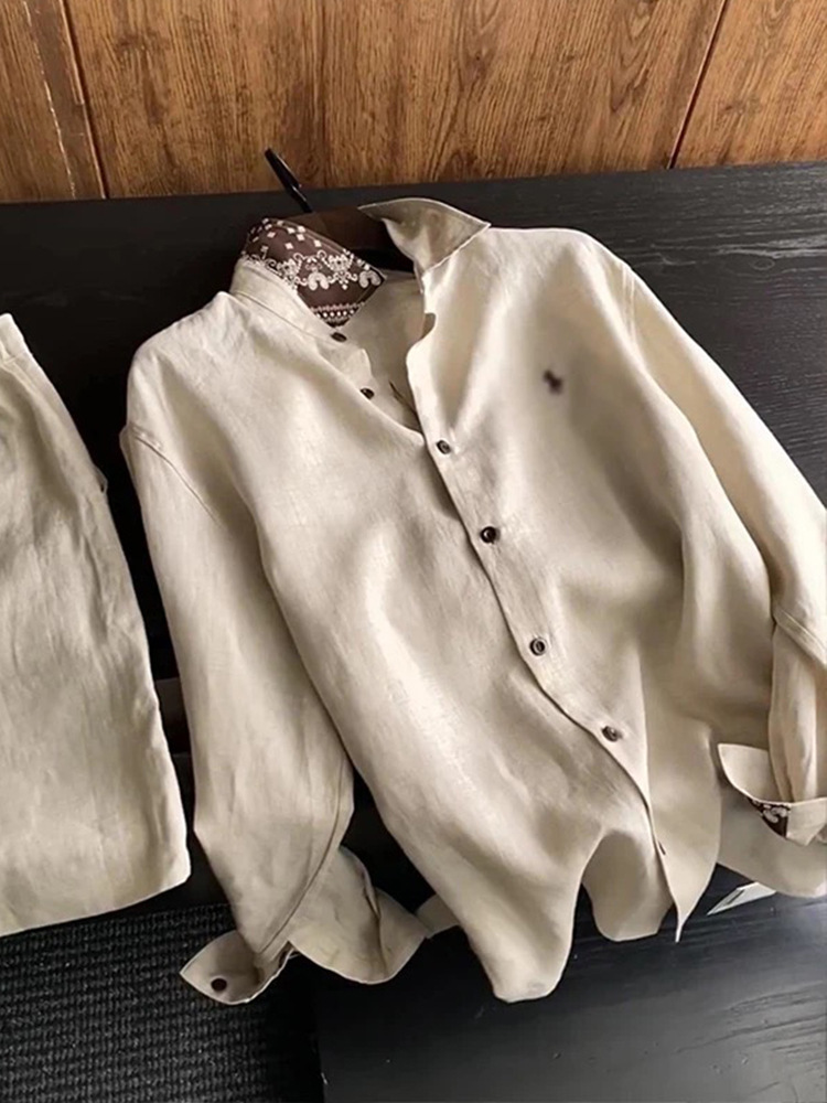 Men's Casual Shirts Old Money Style Paisley Linen Shirt, Long Sleeve Summer Lightweight Breathable Cool Sun Protection Cotton Linen Jacket