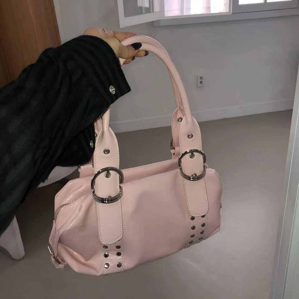 PU Leather Fashion Rivet Women Shoulder Hot Girl Motorcycle Bolsa Feminina Female Underarm Bag Ladies Big Handbag Black X260728