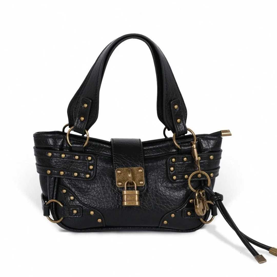 Vintage Rivet Black Decoration PU Leather Retro Street Motorcycle Mini Shoulder Crossbody Bag Y2K Style Hot Girl Handbag X260728