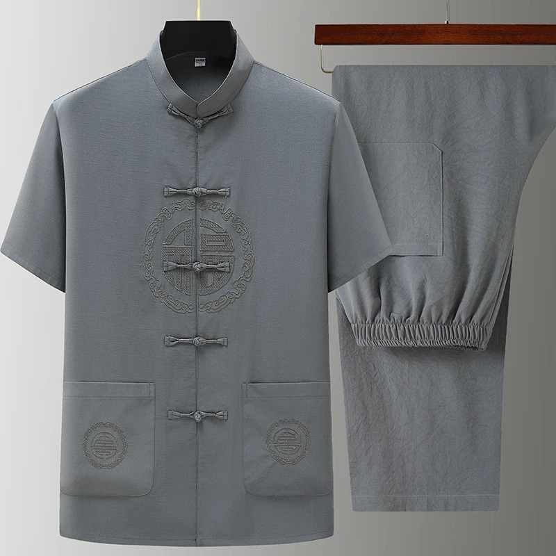 Chinese style Shirts Pants summer 100 Cotton linen Sportswear Mens Casual Sets spring Male Fashion Chinese style trousers 260725BJ