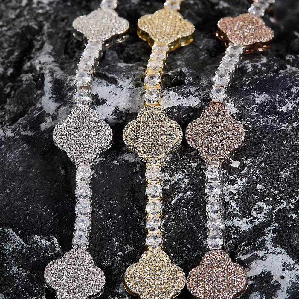 Fine Jewelry S925 Silver Luxury 4mm Moissanite Tennis Bracelet Four-Leaf Clover Women's Valentine's Day Gift Bracelets Bangles
