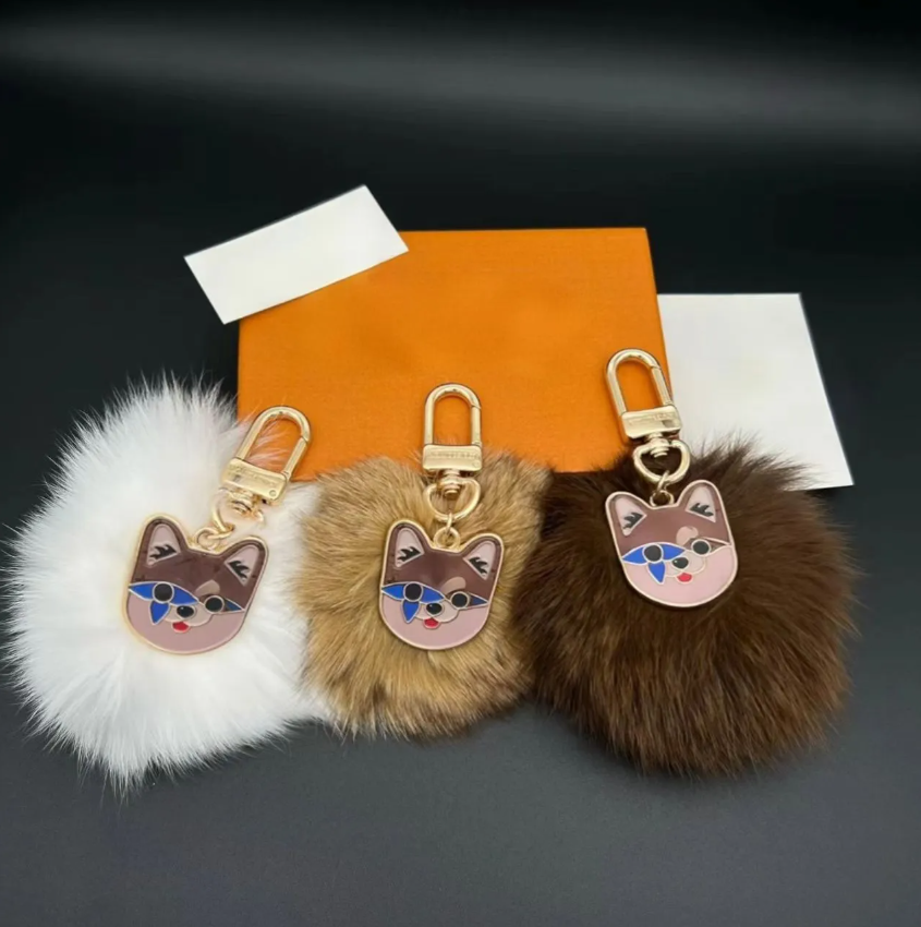 Dog Fur ball Charm Designer Keychain Vintage creative Fluffy plush keychain men's and women's new style personalized car key Bag Charms La