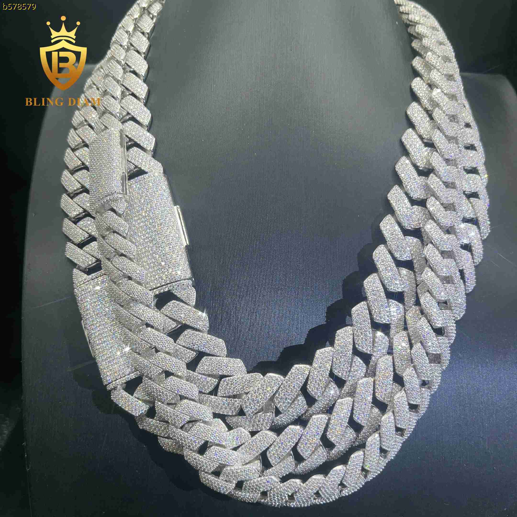 Hot Sale Factory Price Moissanite Cuban Link Chain Iced Out 15mm 18mm 20mm Cuban Chain 925 Solid Silver Men Hip Hop Cuban Link