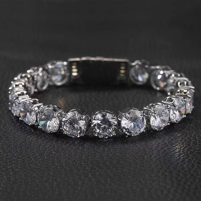 High Quality Gold Plated 925 Sterling Silver Iced Out Statement Vvs 10mm Moissanite Tennis Bracelet-Versatile Gift