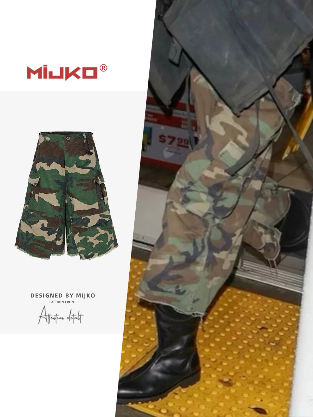 MIJKO Camouflage Work Short Pants Playful Youth Style Casual Loose Fit Cargo Shorts for Active Wear 8486 260727BJ