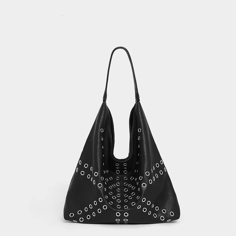 Hollow Metal Studded Underarm Shoulder BagPunk Edgy Corn Rivet Women HandbagSoft PU Vintage Motorcycle Style Everyday Tote Bag 260727