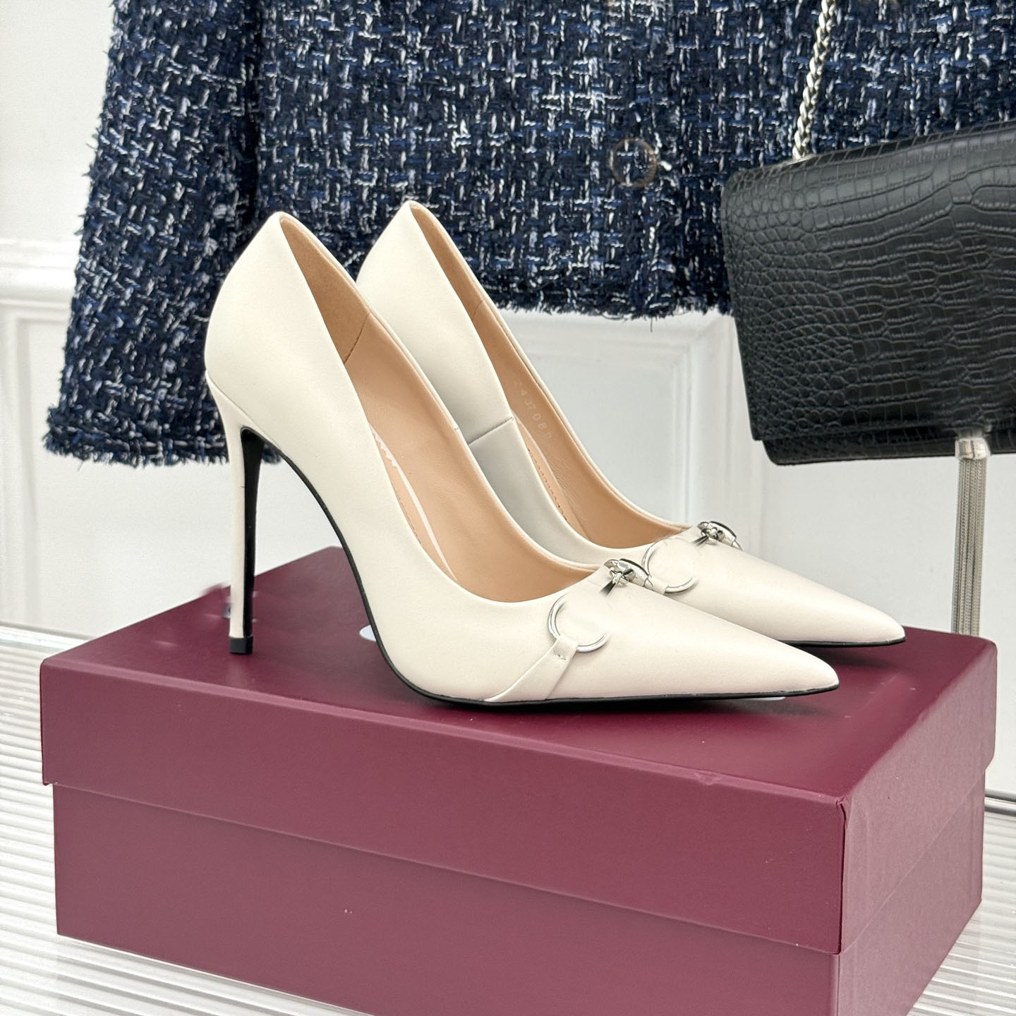 Spitze Zehen-Stiletto-Pumps, Leder, Slip-On, Horsebit-Detail, High Heels, elegante Abendschuhe für Büro, Hochzeit, Abend, Party